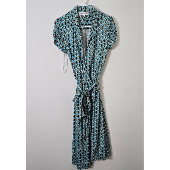 Diane Von Furstenberg Dresses & Skirts - DVF Dress Julian Womens 4 Blue Short Sleeve Wrap Retro V Neck